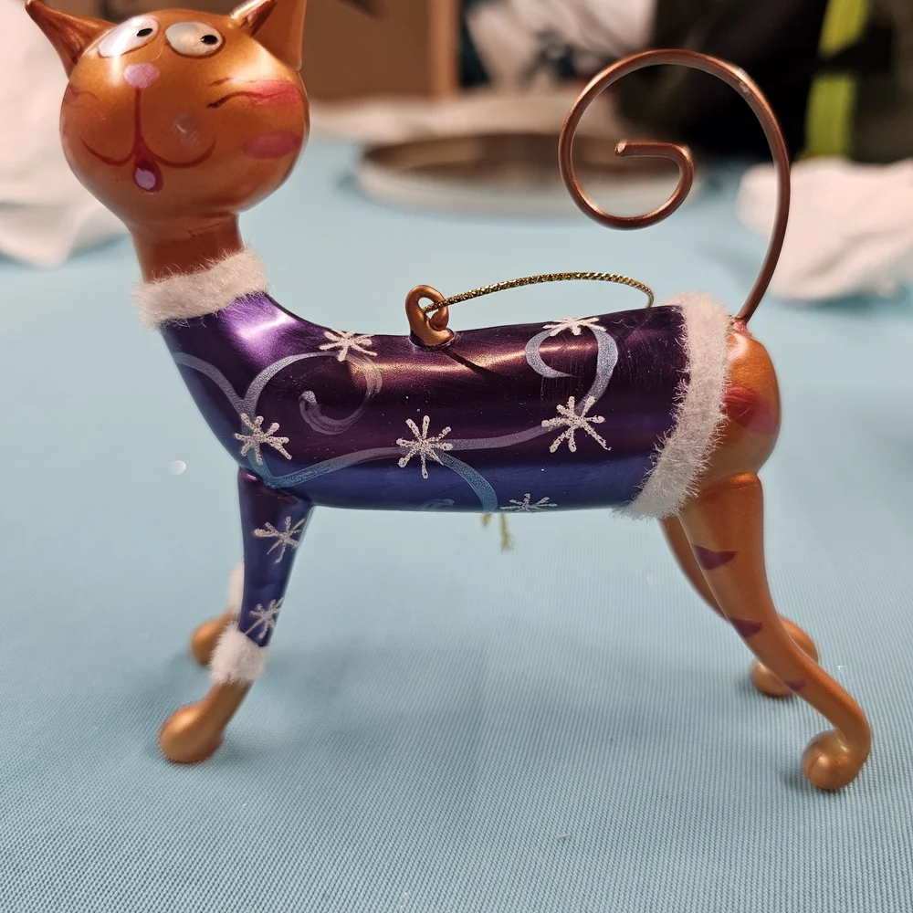 Whimsical Purple and Brown Cat Figurine